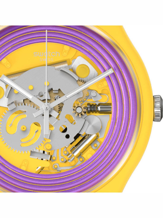 Swatch Unisex Ανδρικό Ρολόι 41mm Μπαταρίας με Κίτρινο Καουτσούκ Λουράκι