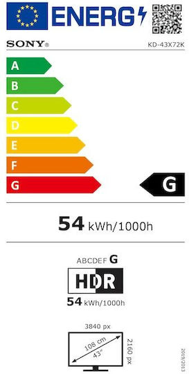 Sony Smart Τηλεόραση 43" 4K UHD LED KD-43X72K HDR (2022) KD43X72KPAEP