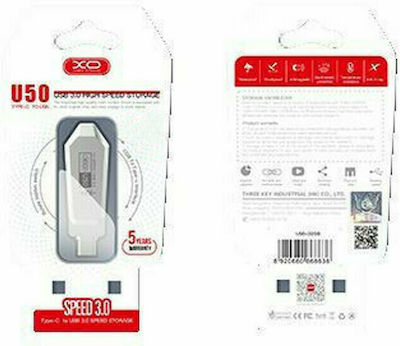 XO U50 16GB USB 3.0 Stick with connection USB-A & USB-C White