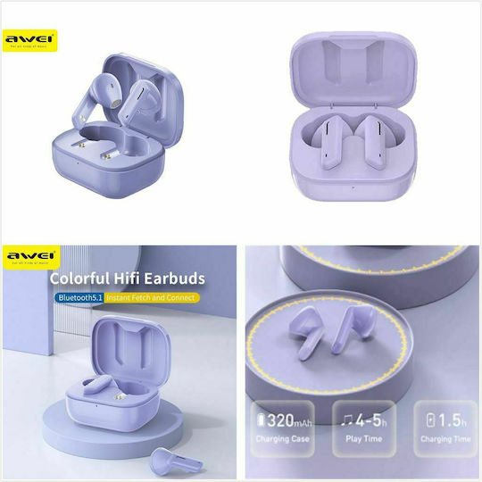 Awei T36 Earbud Bluetooth Handsfree Earphones with Sweat Resistance and Charging Case Purple