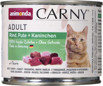 Animonda Carny Adult Nasses Katzenfutter für Katze in Dose mit Rindfleisch, Türkei und Kaninchen 200gr