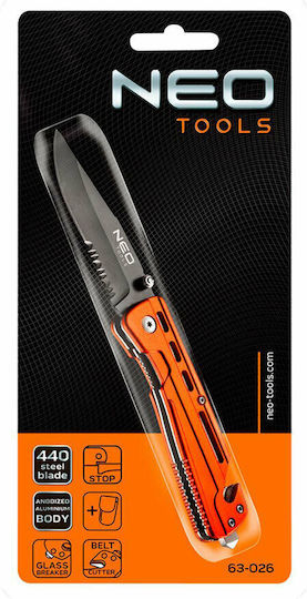 Neo Tools Pocket Knife with Locking Mechanism Orange with Sheath