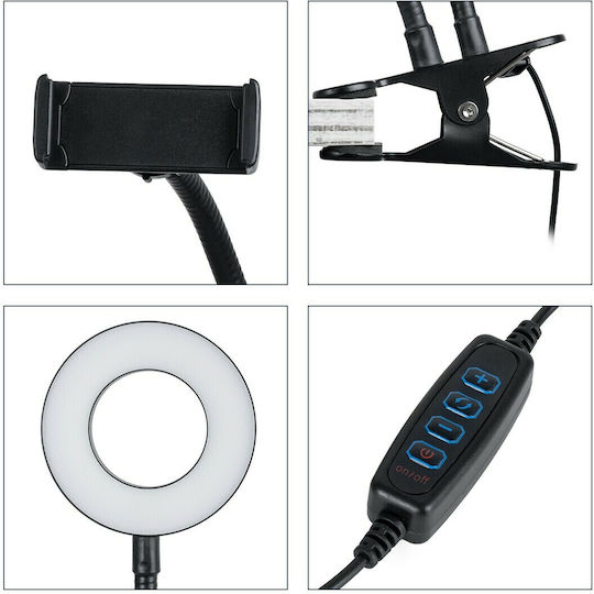 GloboStar Ring Light 9cm 3000 - 6000K with Desktop Stand/Mount Stand and Mobile Holder