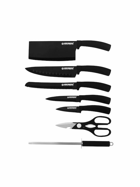 Herzberg Knife Set With Stand of Stainless Steel HG-MSN8BLK 7pcs