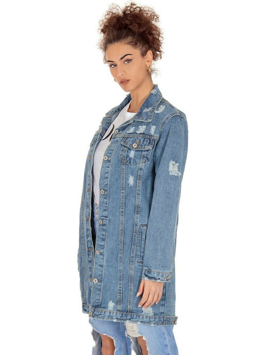 Lang Damen Jeansjacke Blau