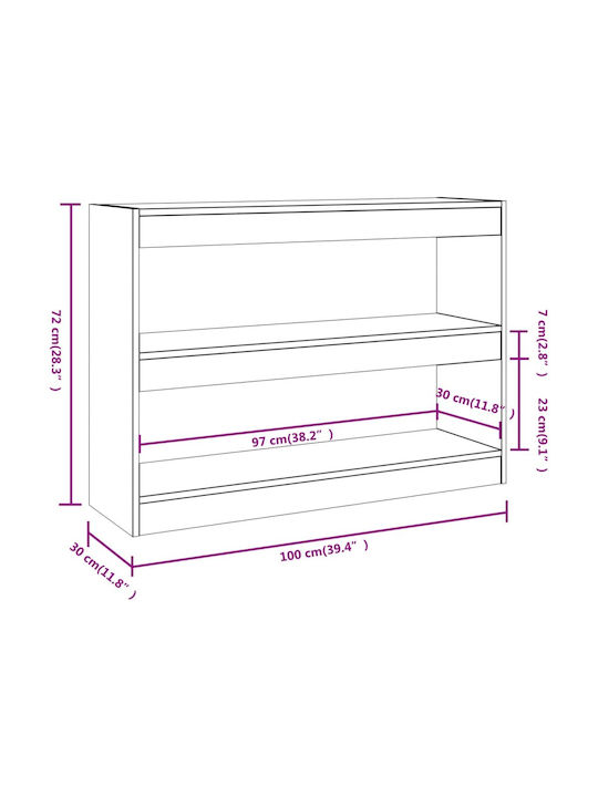 Grey Bookcase 100x30x72cm