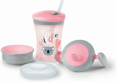 Nuk Baby & Kleinkind Becher mit Griffen und Strohhalm Learn To Drink Set Rosa 1Stück 230ml für 6m+m+