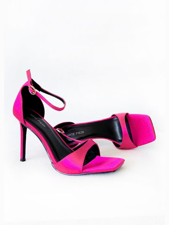 Arte Piedi Fabric Women's Sandals Dominique with Ankle Strap Fuchsia with Thin High Heel
