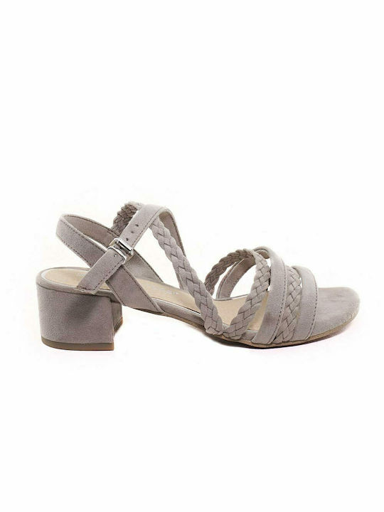 Marco Tozzi Wildleder Damen Sandalen mit Chunky mittlerem Absatz Taupe