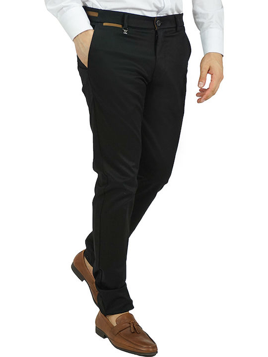 Como Ανδρικό Παντελόνι Chino Ελαστικό Slim Fit Μαύρο