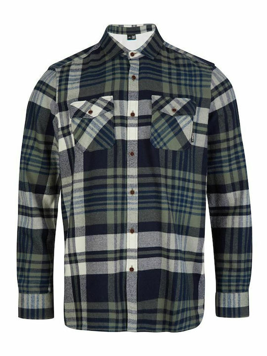 Long-sleeved Flannel Shirt Checked Blue