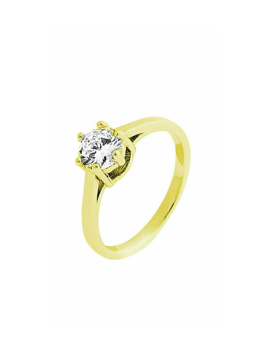 Prince Silvero Single Stone Ring of Yellow Silver Gold Plated