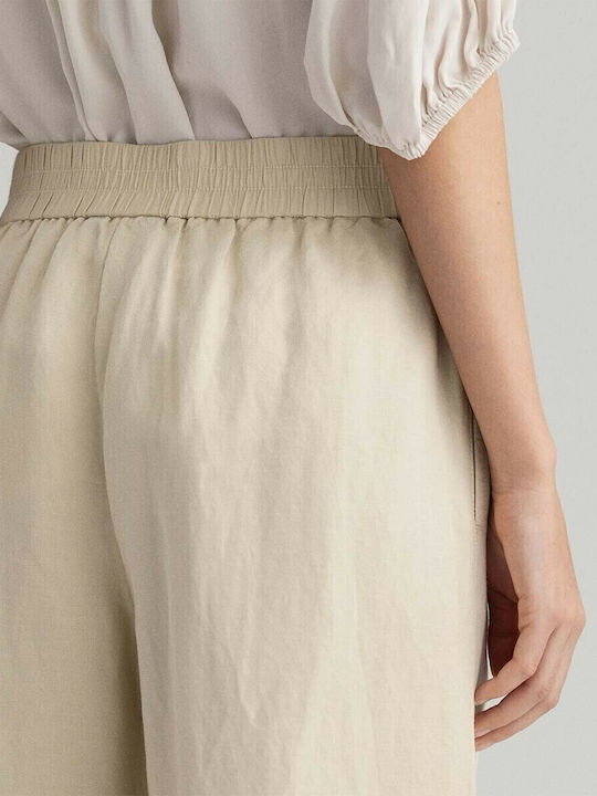 Women's Linen Trousers with Elastic Relaxed Fit Beige