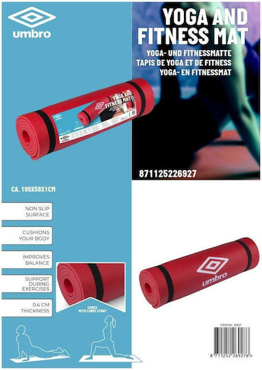 Umbro Στρώμα Γυμναστικής Pilates Κόκκινο (190x58x1cm)