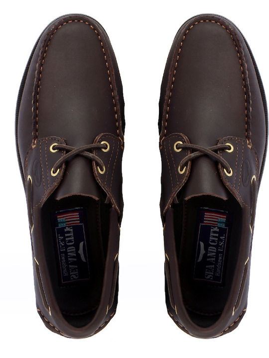 Sea & City Dallas C88 Men's Leather Boat Shoes Brown