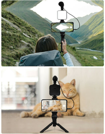 Yunteng AY-49 Selfie Stick Τρίποδο Κινητού Bluetooth με Φωτισμό Μαύρο