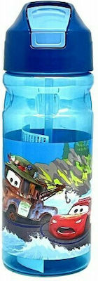 Gim Kinder Trinkflasche Disney Autos Kunststoff mit Strohhalm Blau 500ml