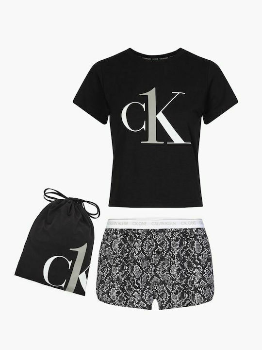Calvin Klein Καλοκαιρινό Γυναικείο Σετ Πιτζάμας Βαμβακερό Μαύρο