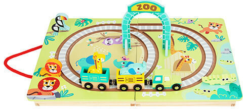 Tooky Toys Zoo Set with Train made of Wood for 3+ years+ Years