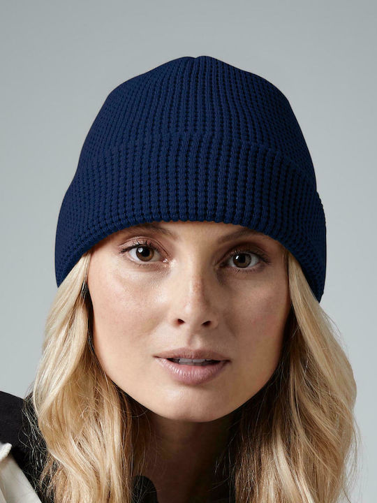 Beechfield Cotton Waffle Ribbed Beanie Cap Oxford Navy