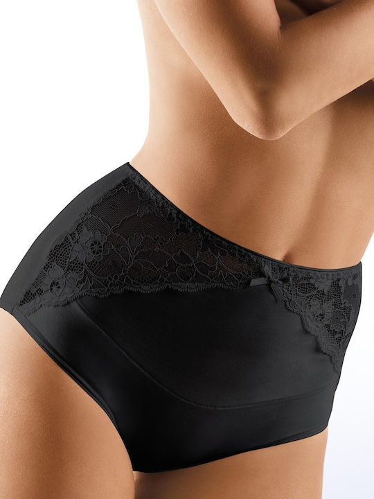 Babell 053 Cotton High-waisted Women's Boxer with Lace Black 45628