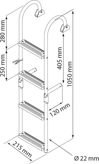 Lalizas 4 Steps Folding Boat Ladder Stainless Steel 316 Folding Ladder 180⁰ 4 Steps