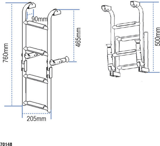 Lalizas 4 Steps Folding Boat Ladder Stainless Steel 316 Ladder, 180x760mm Foldable