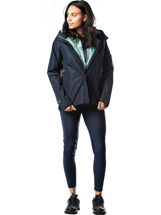 Women's for Hiking Short Sports Jacket Waterproof for Winter with Hood Orion Blue Navy