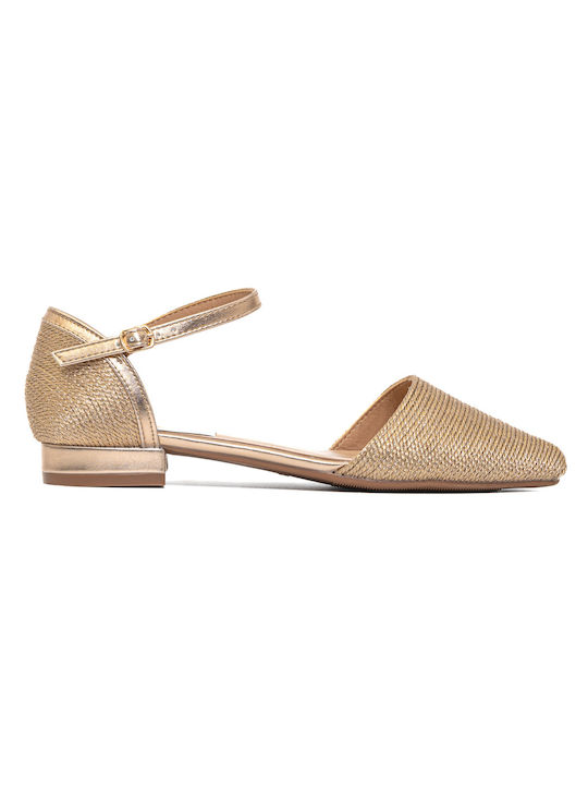 Leather pointed gold ballet flats with barrettes POLITIS