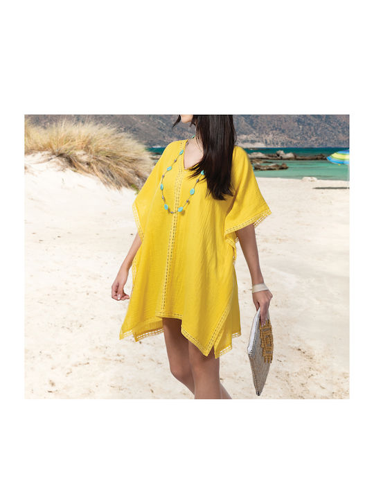 Nef-Nef Alegra Γυναικείο Κοντό Καφτάνι Παραλίας Κίτρινο
