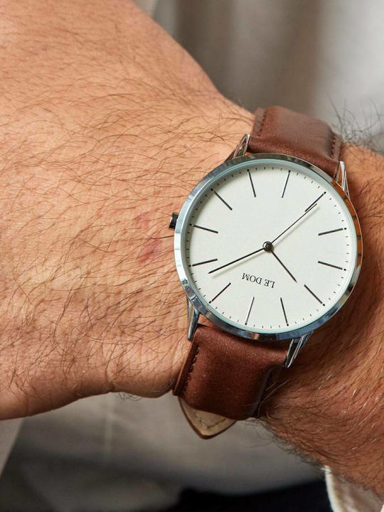 Le Dom Classic Men's Watch 40mm Battery with Brown Leather Strap