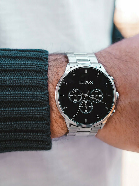 Le Dom Principal Men's Watch 44mm Chronograph Battery with Silver Metal Bracelet