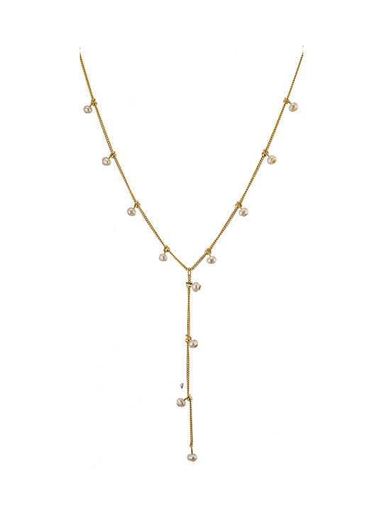 Oxzen Necklace from Gold Plated Silver with Pearls Tie