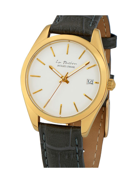 Jacques Lemans La Passion Watch with Gray Leather Strap