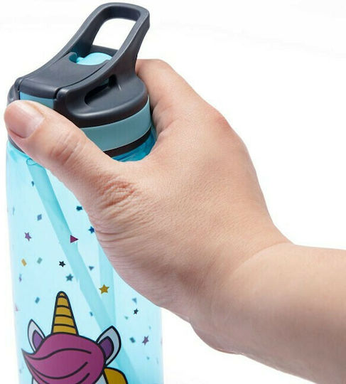 Yolo Sticlă Pentru Copii Unicorni Din Plastic Tritan Cu Pai Albastru Deschis 500ml