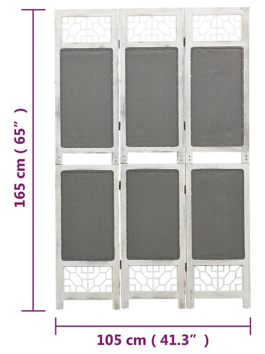vidaXL Декоративен Параван Текстилен с 3 Панела Grey 105x165см