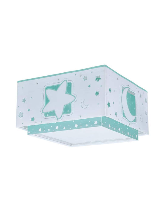 Ango Moonlight O singură lumină Lumină de tavan pentru copii Lampă de tavan din plastic 15W cu suport pentru bec E27 Verde 30x16cm