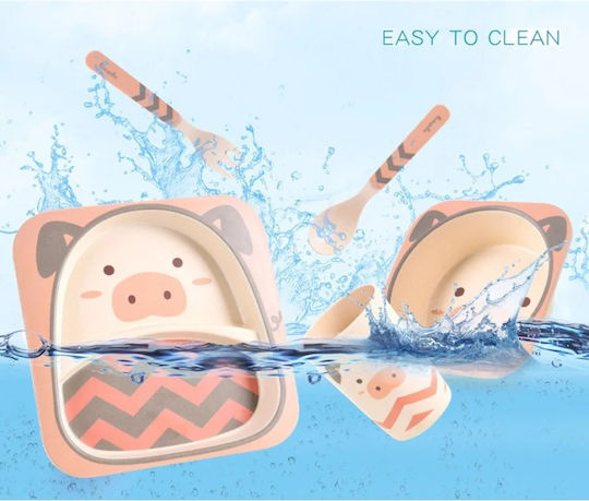 Fiko Feeding Set Piglet made of Bamboo Pink 5pcs