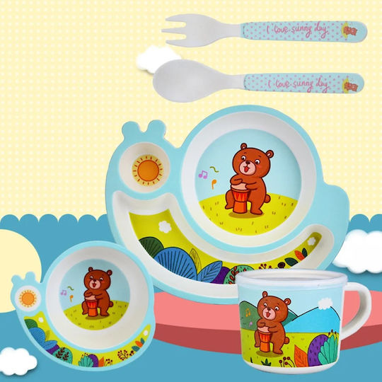 Fiko Feeding Set Snail made of Bamboo Light Blue 4pcs