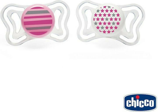 Chicco Physio Light Orthodontic Pacifiers Silicone Night with Case Owl/Stars - Pink-White for 6-16 months 2pcs