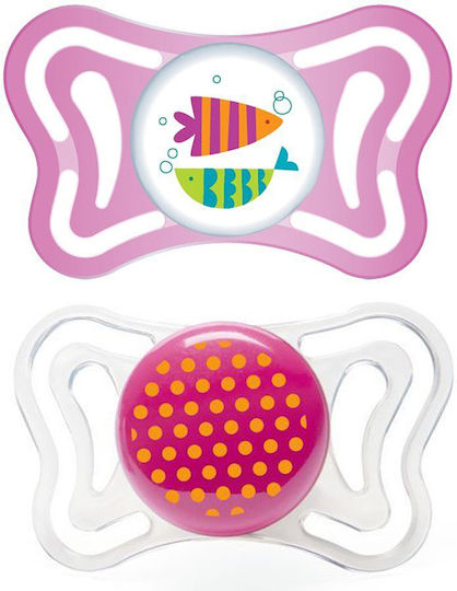 Chicco Physio Forma Light Πιπίλες Σιλικόνης με Θήκη Ψαράκια/Πουά - Ροζ - Λευκό για 16-36 μηνών 2τμχ
