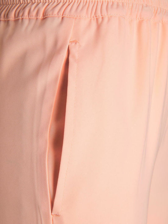 Women's High-waisted Fabric Trousers with Elastic Regular Fit Tropical Peach