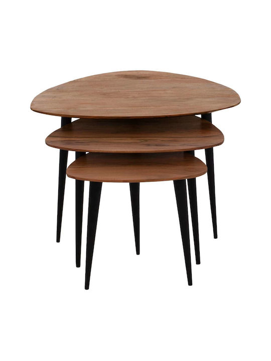 Oval Zigon Set Made of Solid Wood Beige 3 Pieces M69.5xW67xH46cm