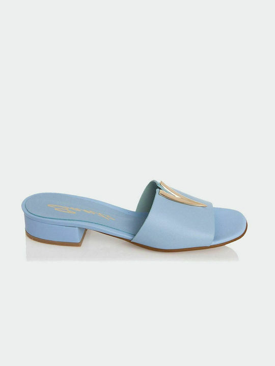 Sante Chunky Heel Leather Mules Light Blue