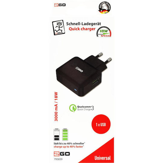 2GO Φορτιστής Χωρίς Καλώδιο με Θύρα USB-A Μαύρος (795839)