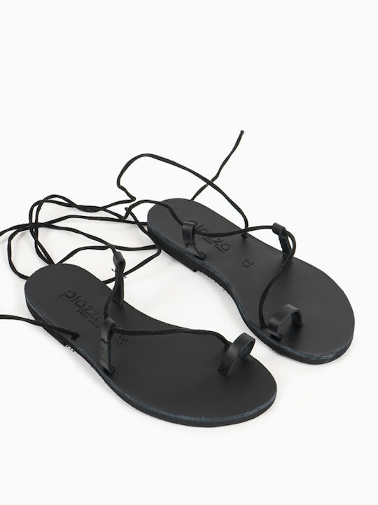 Piazza Shoes Handmade Leather Lace-Up Women's Sandals Black