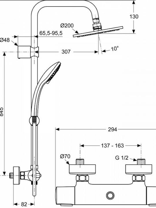 Ideal Standard Idealrain Ceratherm Στήλη Ντουζ με Μπαταρία 105.1cm Ασημί