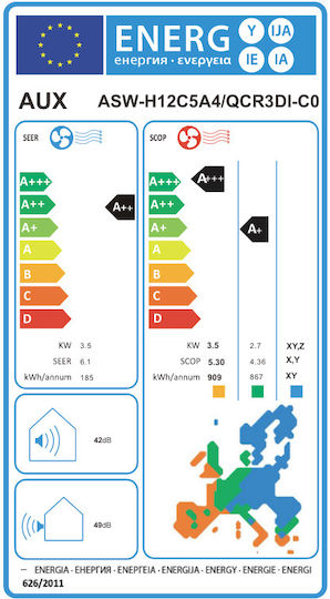 AUX Q-Series Klimaanlage Inverter 12000 BTU A++/A+ mit WiFi Grau