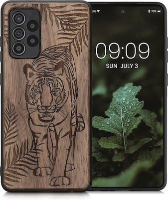 KWmobile Tiger Palm Tree Wooden / Silicone Back Cover Dark Brown / Walnut (Galaxy A52 / A52s)