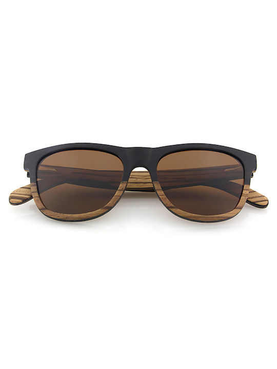 Daponte Men's Sunglasses with Multicolour Wooden Frame and Brown Polarized Lens DAP329EZ 5